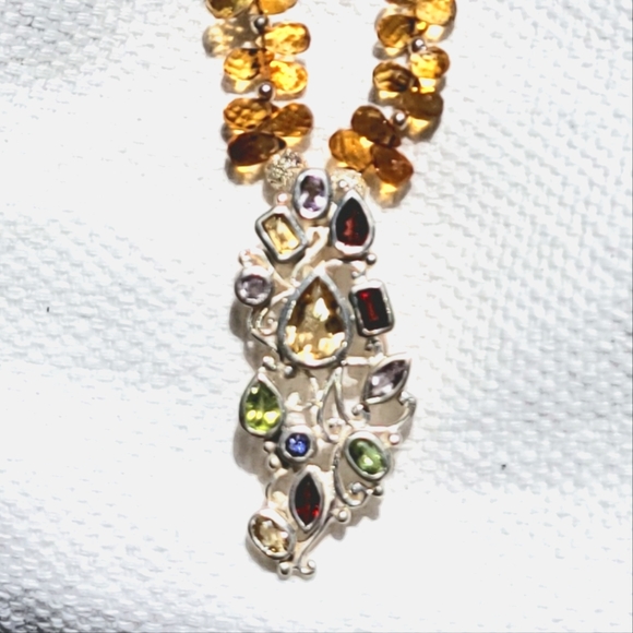 Artisan Saltwater Pearl Sterling Necklace Peridot Amethyst Garnet Citrine Iolite - Picture 4 of 8